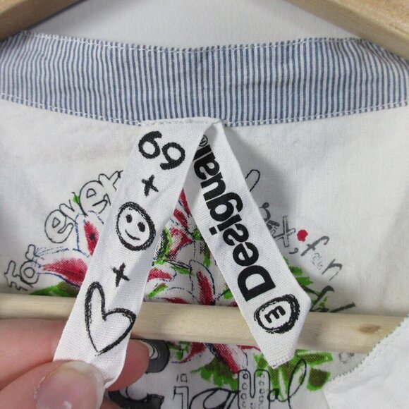 Desigual Women's White Embroidered Button Down Blouse Every Body Shirt S 138 - Picture 3 of 14